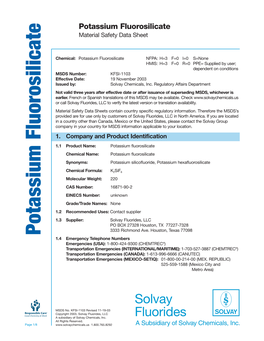 Potassium Fluorosilicate Material Safety Data Sheet