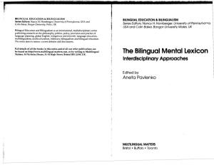 The Bilingual Mental Lexicon Interdisciplinary Approaches