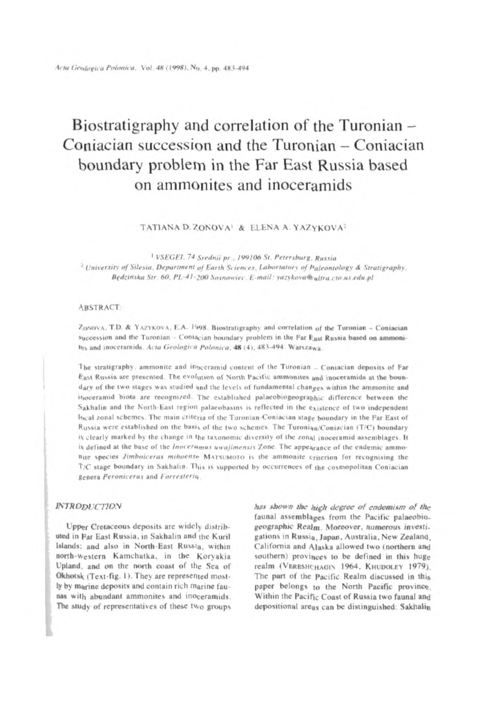 Biostratigraphy and Correlation of the Turonian