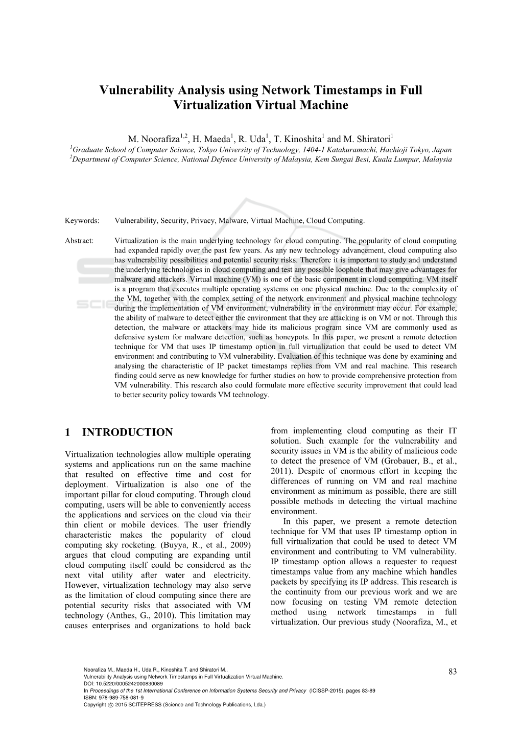 Vulnerability Analysis Using Network Timestamps in Full Virtualization Virtual Machine