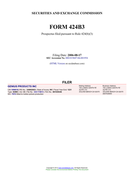 GENIUS PRODUCTS INC (Form: 424B3, Filing Date