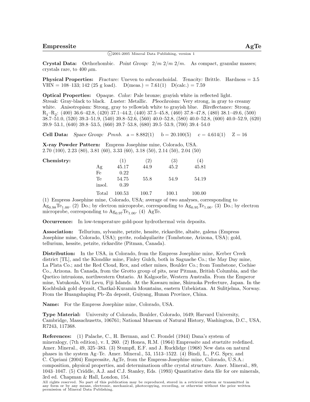 Empressite Agte C 2001-2005 Mineral Data Publishing, Version 1