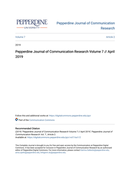 Thank You for Reading Volume 7 of the Pepperdine Journal of Communication Research​