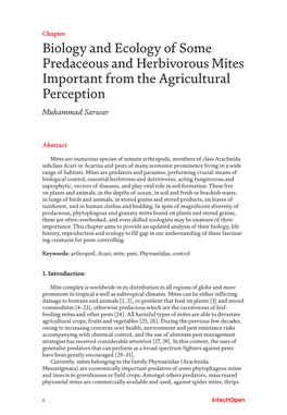 Biology and Ecology of Some Predaceous and Herbivorous Mites Important from the Agricultural Perception Muhammad Sarwar