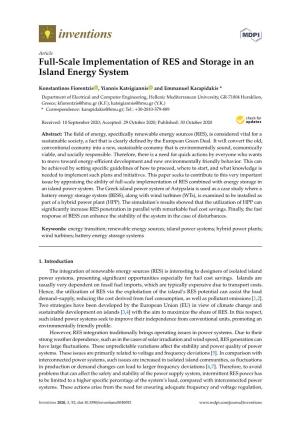 Full-Scale Implementation of RES and Storage in an Island Energy System