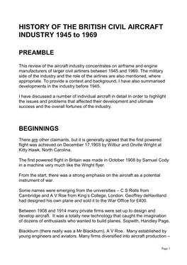 HISTORY of the BRITISH CIVIL AIRCRAFT INDUSTRY 1945 to 1969
