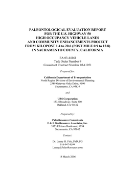 Paleo Evaluation Report HOV 3-18-2006 (03-0H08U)