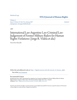 International Law-Argentine Law-Criminal Law-Judgement of Former Military Rulers for Human Rights Violations (Jorge R. Videla Et