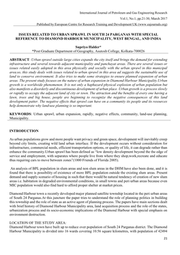 Issues Related to Urban Sprawl in South 24 Parganas with Special Reference to Diamond Harbour Municipality, West Bengal, and India