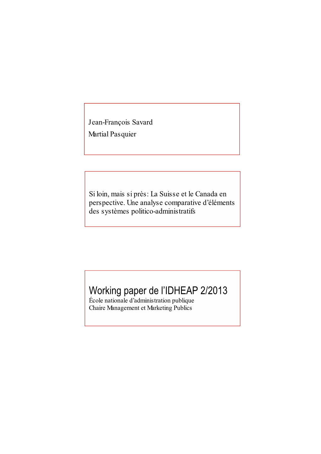 Working Paper De L'idheap 2/2013