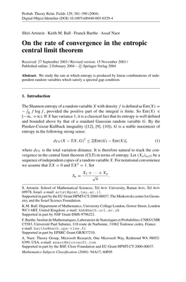 On the Rate of Convergence in the Entropic Central Limit Theorem