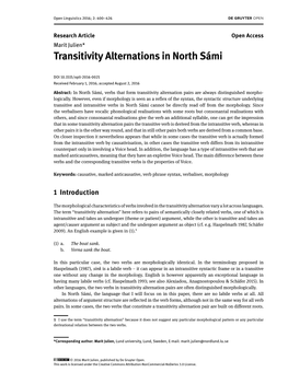 Transitivity Alternations in North Sámi