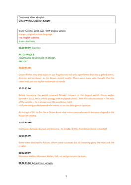 Continuité VO Et Venglish Orson Welles, Shadows & Light Black