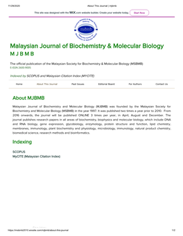 Malaysian Journal of Biochemistry & Molecular Biology