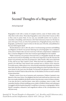 'Second Thoughts of a Biographer' in Isaiah Berlin and the Enlightenment