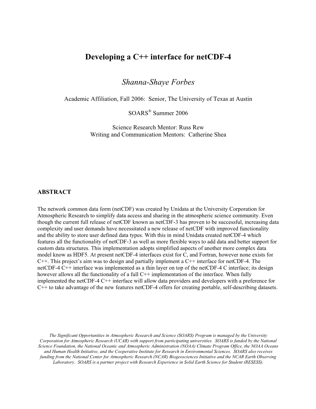 Developing a C++ Interface for Netcdf-4