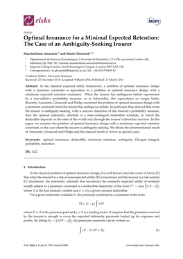 Optimal Insurance for a Minimal Expected Retention: the Case of an Ambiguity-Seeking Insurer