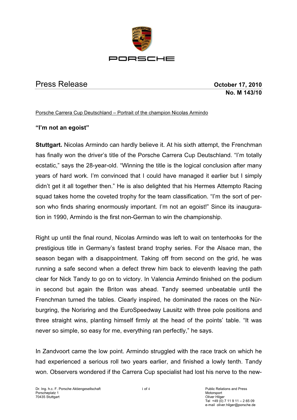 Press Release October 17, 2010 No