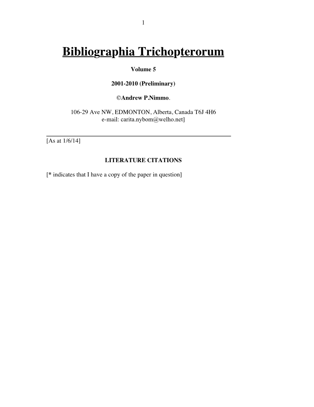 Bibliographia Trichopterorum