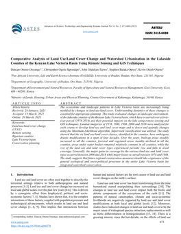 Comparative Analysis of Land Use/Land Cover Change and Watershed Urbanization in the Lakeside Counties of the Kenyan Lake Victor
