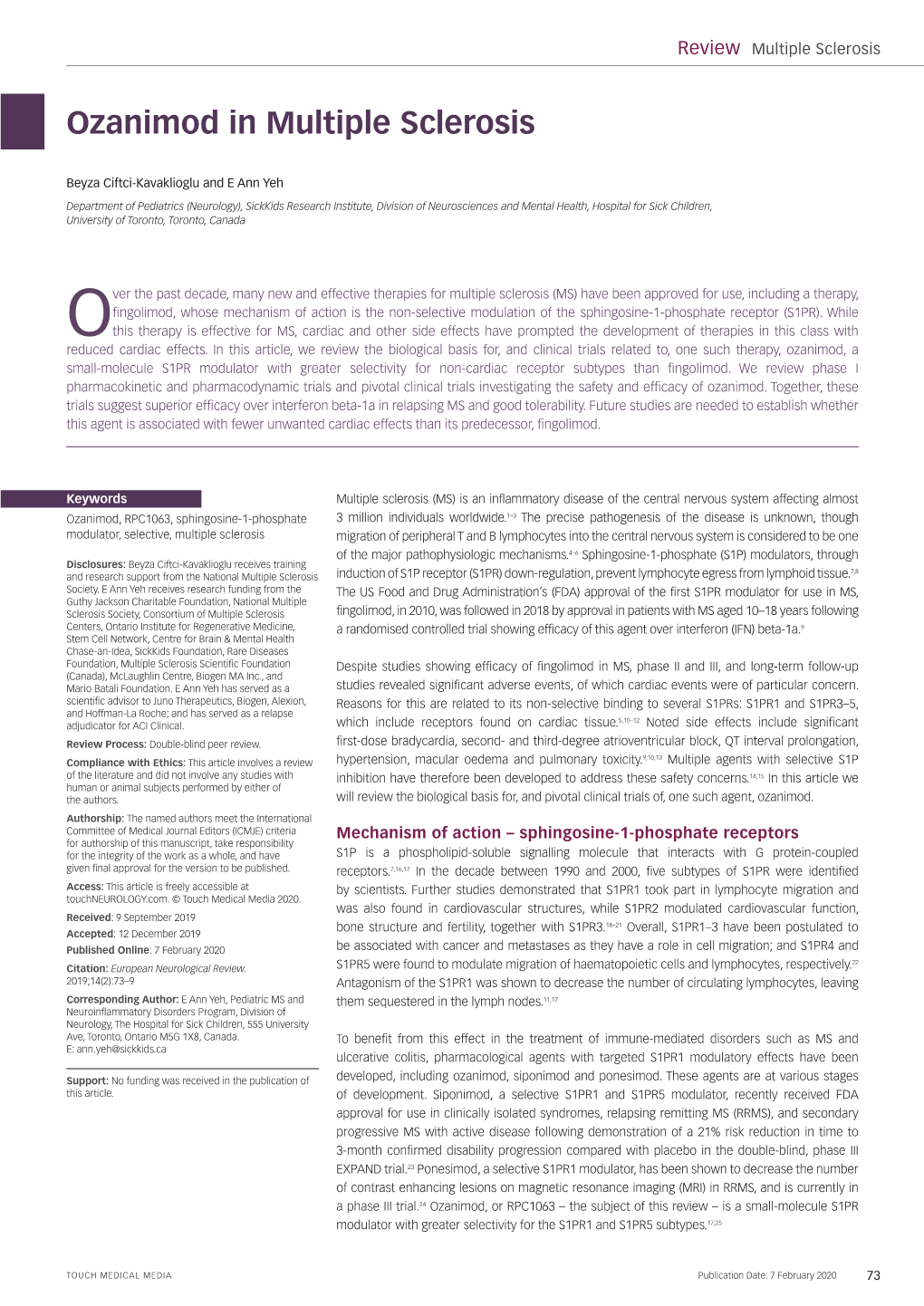 Ozanimod in Multiple Sclerosis