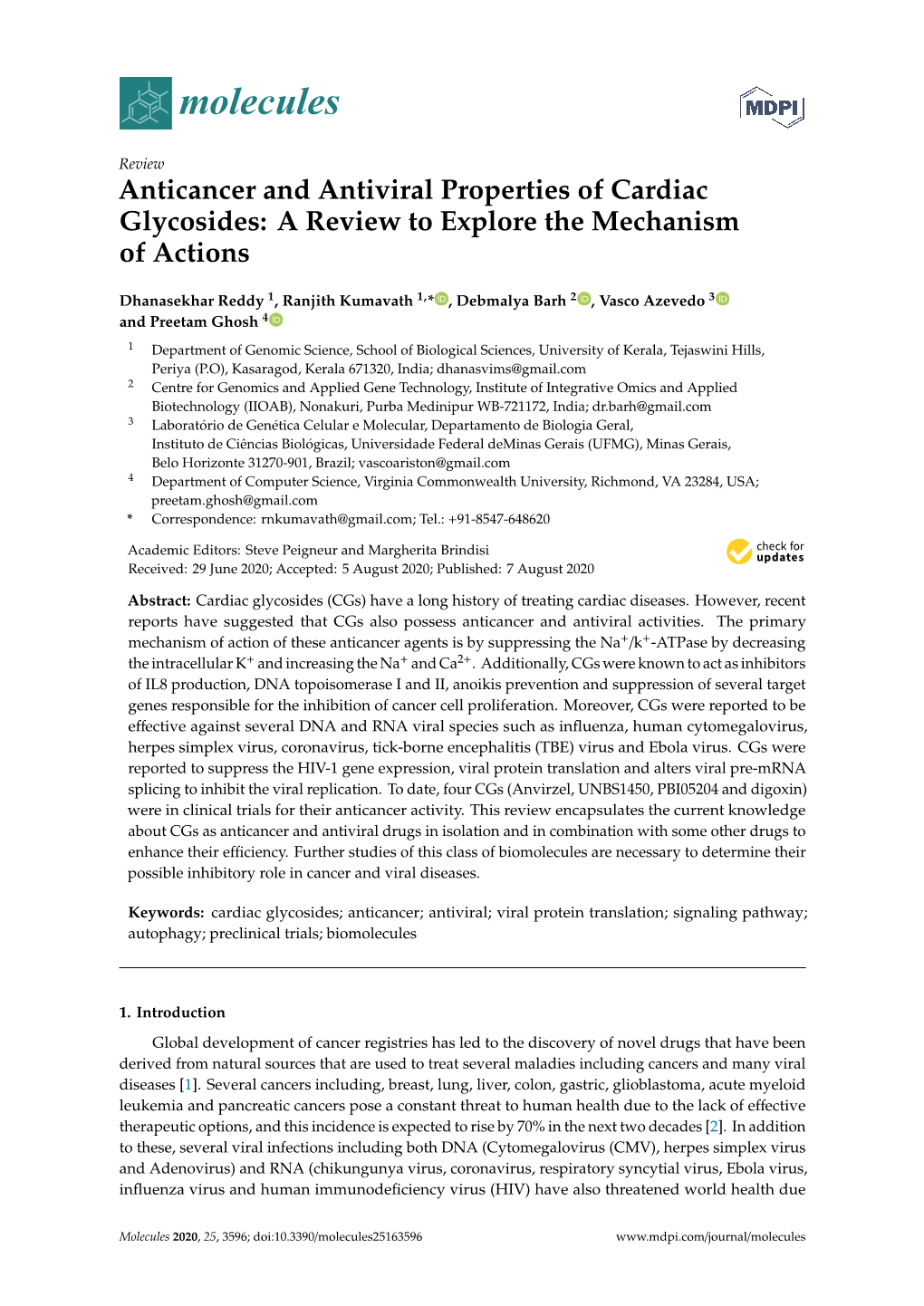 Anticancer and Antiviral Properties of Cardiac Glycosides: a Review to Explore the Mechanism of Actions