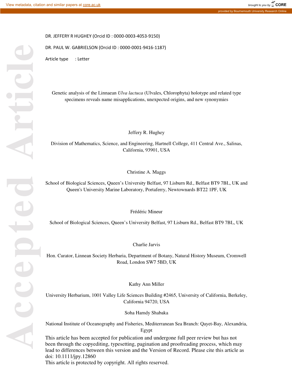 Genetic Analysis of the Linnaean Ulva Lactuca