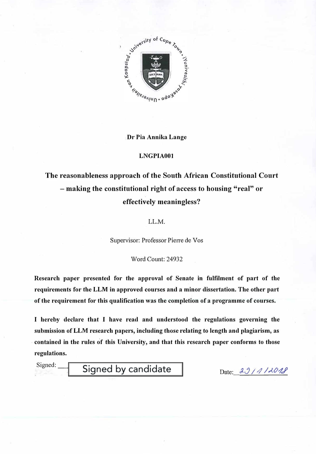 University of Cape Town (UCT) in Terms of the Non-Exclusive License Granted to UCT by the Author