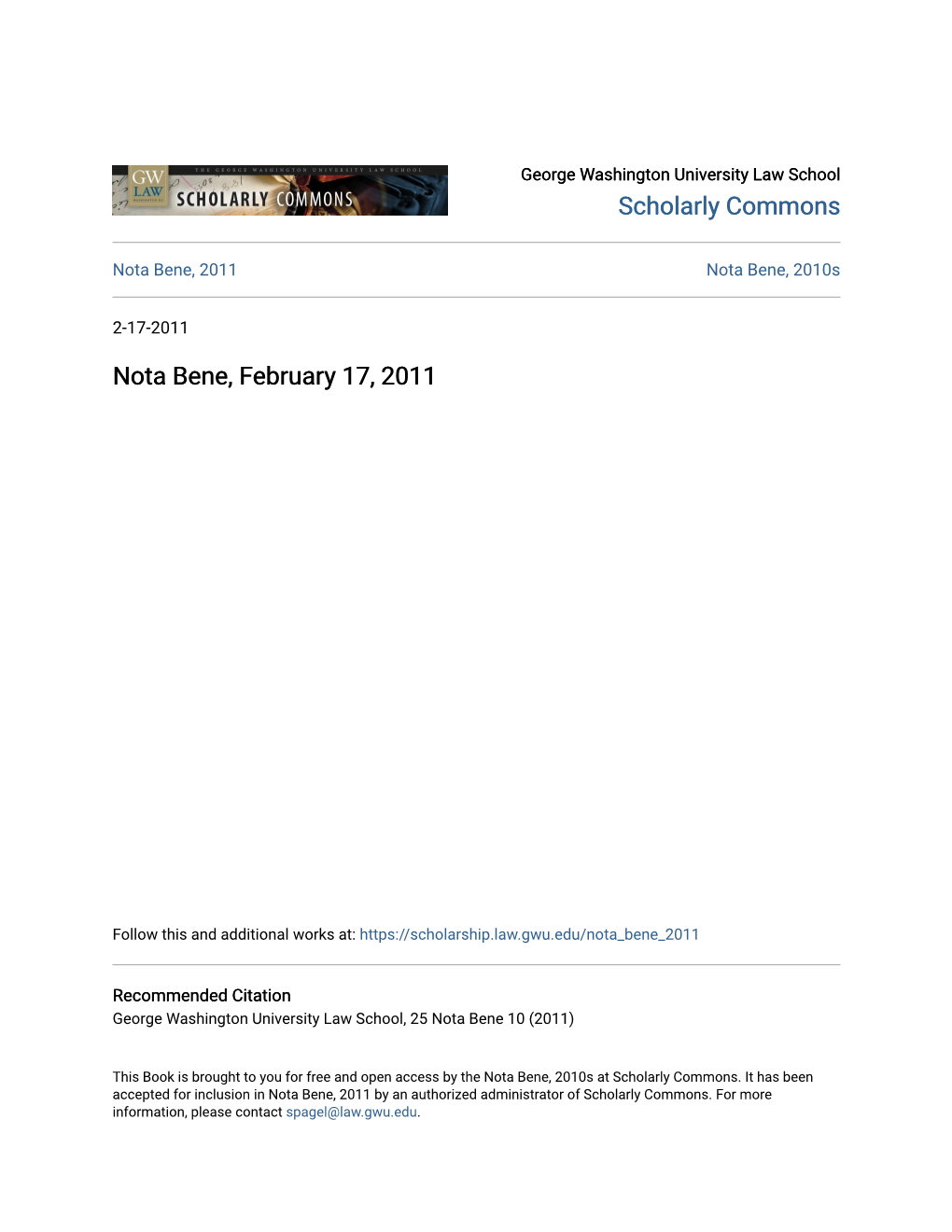 Nota Bene, February 17, 2011