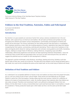 Folklore in the Oral Tradition, Fairytales, Fables and Folk-Legend