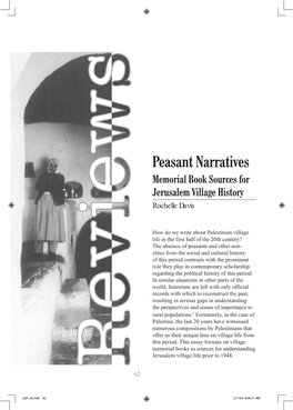 Peasant Narratives Memorial Book Sources for Jerusalem Village History Rochelle Davis