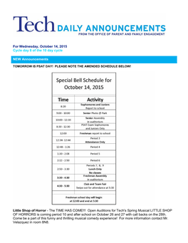 For Wednesday, October 14, 2015 Cycle Day 8 of the 10 Day Cycle