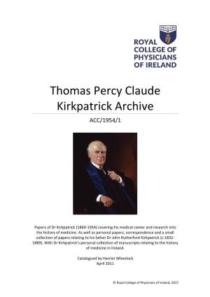 Thomas Percy Claude Kirkpatrick Archive ACC/1954/1