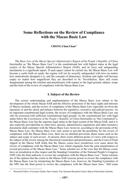 Some Reflections on the Review of Compliance with the Macao Basic Law