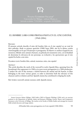 El Hombre Lobo Como Protagonista En El Cine Español
