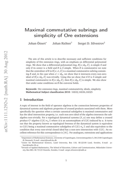 Maximal Commutative Subrings and Simplicity of Ore Extensions