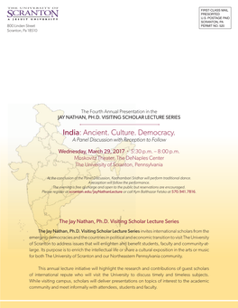 India: Ancient. Culture. Democracy. a Panel Discussion with Reception to Follow