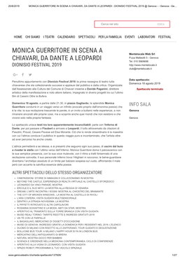 MONICA GUERRITORE in SCENA a CHIAVARI, DA DANTE a LEOPARDI - DIONISIO FESTIVAL 2019 @ Genova - - Genova - Ge…