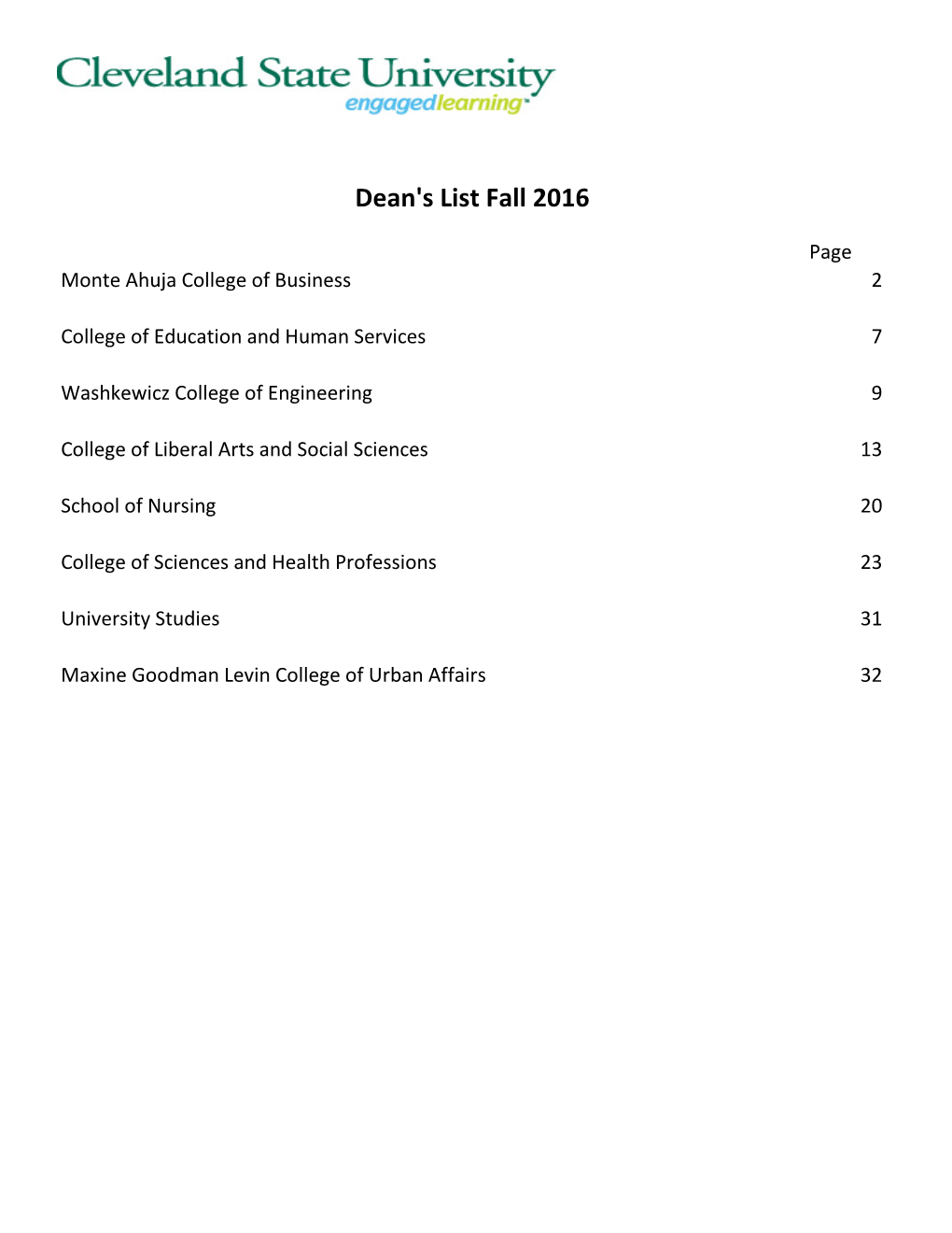 Dean's List Fall 2016