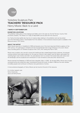 Yorkshire Sculpture Park TEACHERS' RESOURCE PACK Henry Moore: Back to a Land