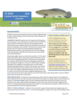 CT DEEP 2018 FISHING REPORT NUMBER 8 Channel Catfish (Ictalurus Punctatus) 6/14/2018 Bowfin (Amia Calva)