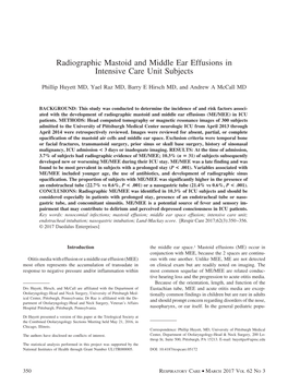 Radiographic Mastoid and Middle Ear Effusions in Intensive Care Unit Subjects