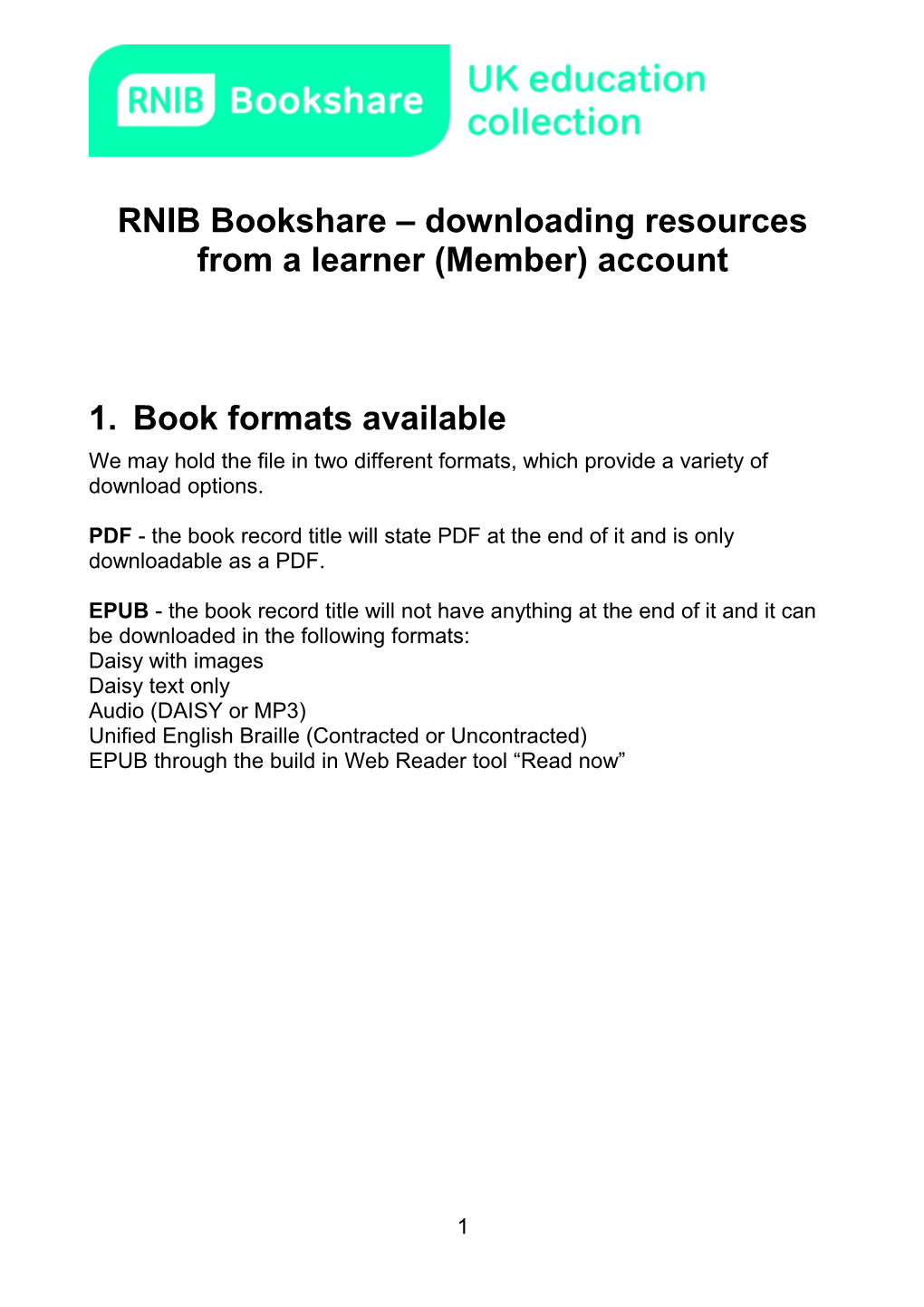 RNIB Bookshare Downloading Resources from a Learner (Member) Account