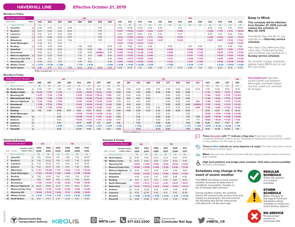 HAVERHILL LINE Effective October 21, 2019