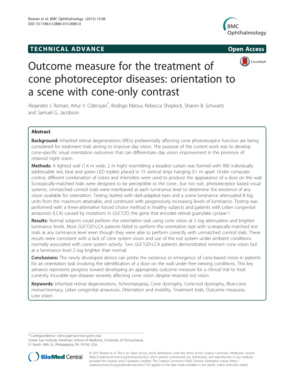 Outcome Measure for the Treatment of Cone Photoreceptor Diseases: Orientation to a Scene with Cone-Only Contrast Alejandro J