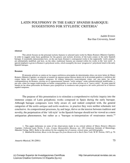 Latin Polyphony in the Early Spanish Baroque: Suggestions for Stylistic Criteria^