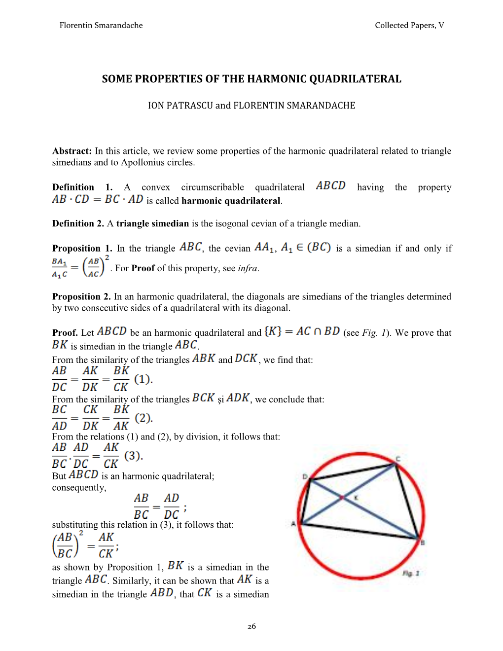 Some Properties of the Harmonic Quadrilateral