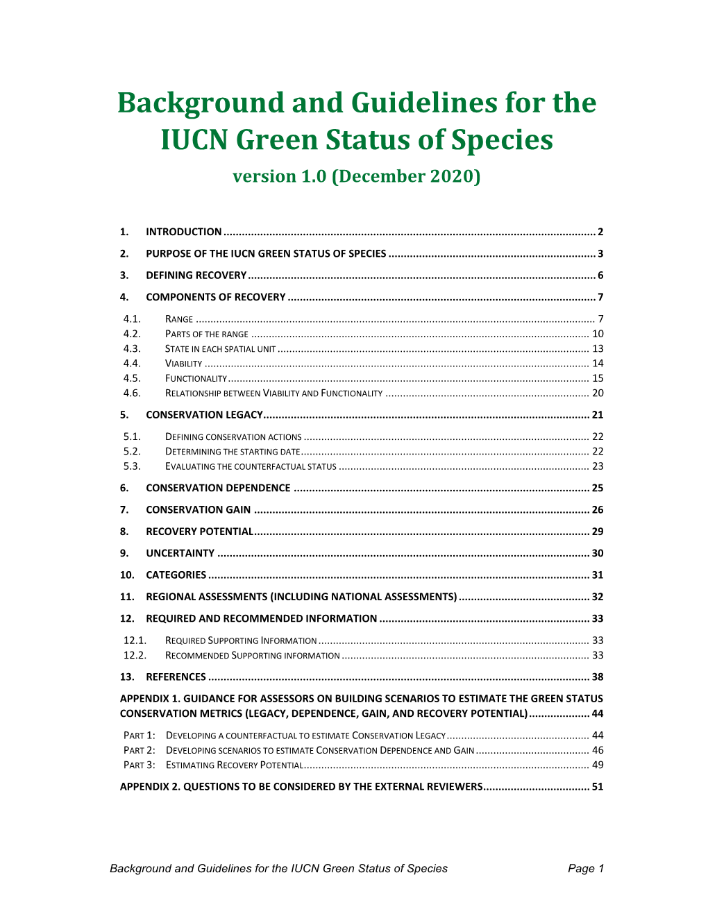 Background and Guidelines for the IUCN Green Status of Species Version 1.0 (December 2020)