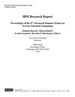 IBM Research Report Proceedings of the 9Th Advanced Summer School