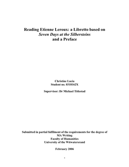 Reading Etienne Leroux: a Libretto Based on Seven Days at the Silbersteins and a Preface